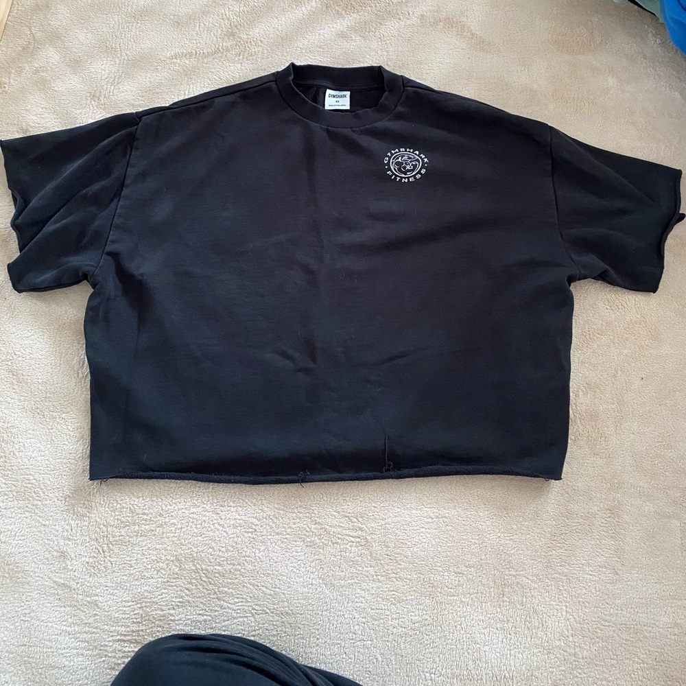 Gymshark Women’s Sweatshirt Tee with Logo Black Raw Hems Oversized